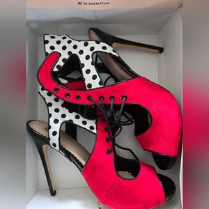 Size 11 red, black, white heels